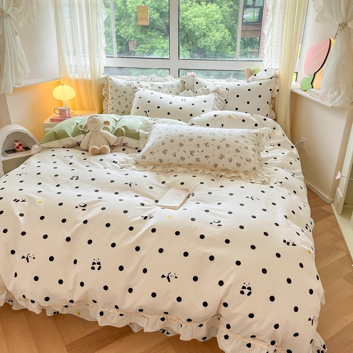 91家纺网 家纺一手货源 找家纺 艾唯希家纺 2024新款全棉韩式花边四件套纯棉公主风田园系列 敦敦熊