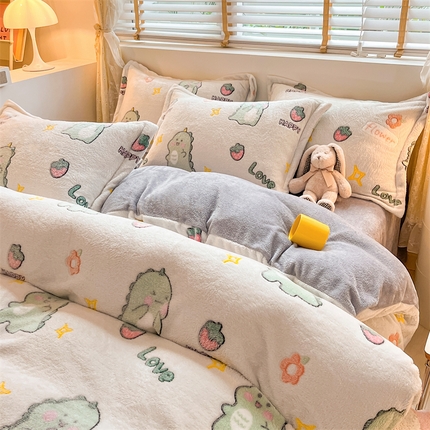 91家纺网 家纺一手货源 找家纺 （总）花伞 2024新款直播立体印花雪花绒卡通加厚保暖四件套