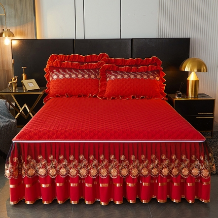 91家纺网 家纺一手货源 找家纺 罗艺轩 2024新款A类蛋白棉夹棉床裙-品味人生 品味人生-中国红