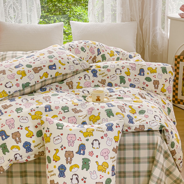 91家纺网 家纺一手货源 找家纺 感遇家纺 2023新款全棉印花四件套 动物园