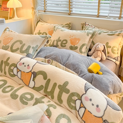 91家纺网 家纺一手货源 找家纺 （总）花伞 2024新款直播立体印花雪花绒卡通加厚保暖四件套