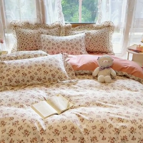 91家纺网 家纺一手货源 找家纺 艾唯希家纺 2024新款全棉韩式花边四件套纯棉公主风田园系列 洛神