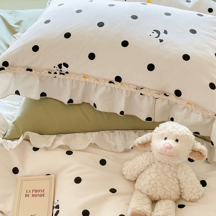 91家纺网 家纺一手货源 找家纺 艾唯希家纺 2024新款全棉韩式花边四件套纯棉公主风田园系列 敦敦熊