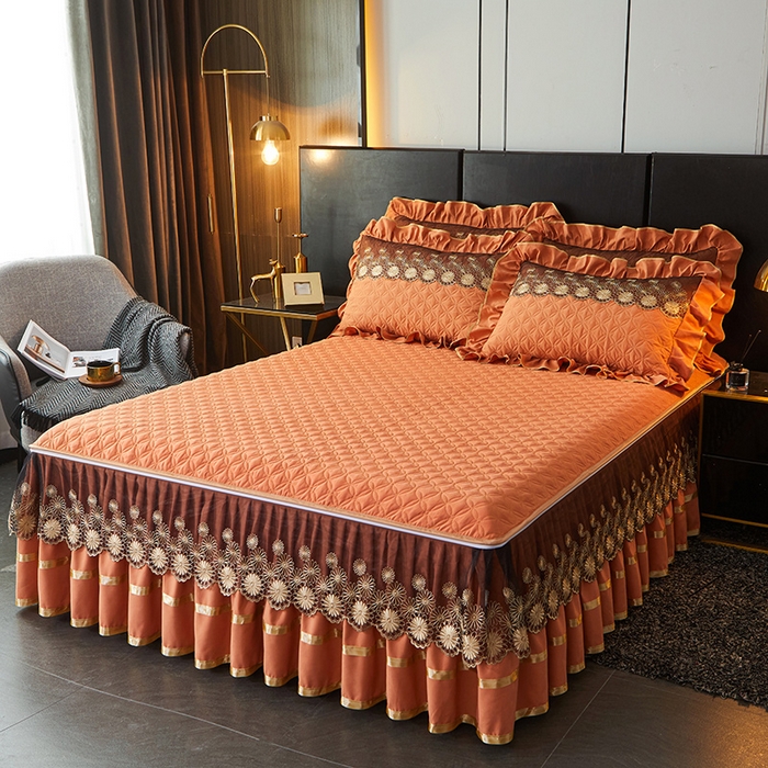 91家纺网 家纺一手货源 找家纺 罗艺轩 2024新款A类蛋白棉夹棉床裙-品味人生 品味人生-爱玛橙