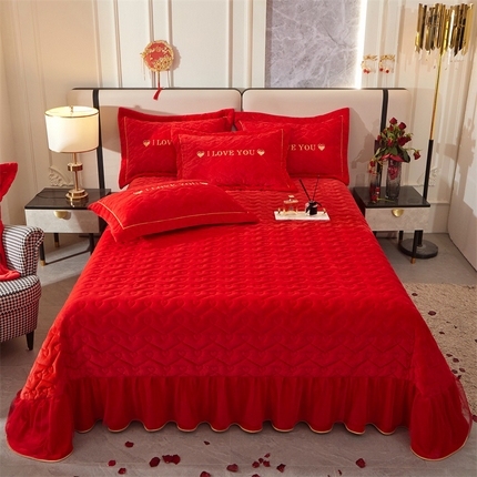 宜凡家纺 2023秋冬新品婴儿绒婚庆床盖三件套 金童玉女