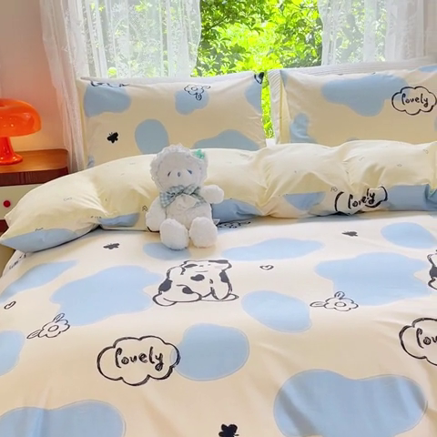 91家纺网 家纺一手货源 找家纺 感遇家纺 2023新款全棉印花四件套 牛奶猫