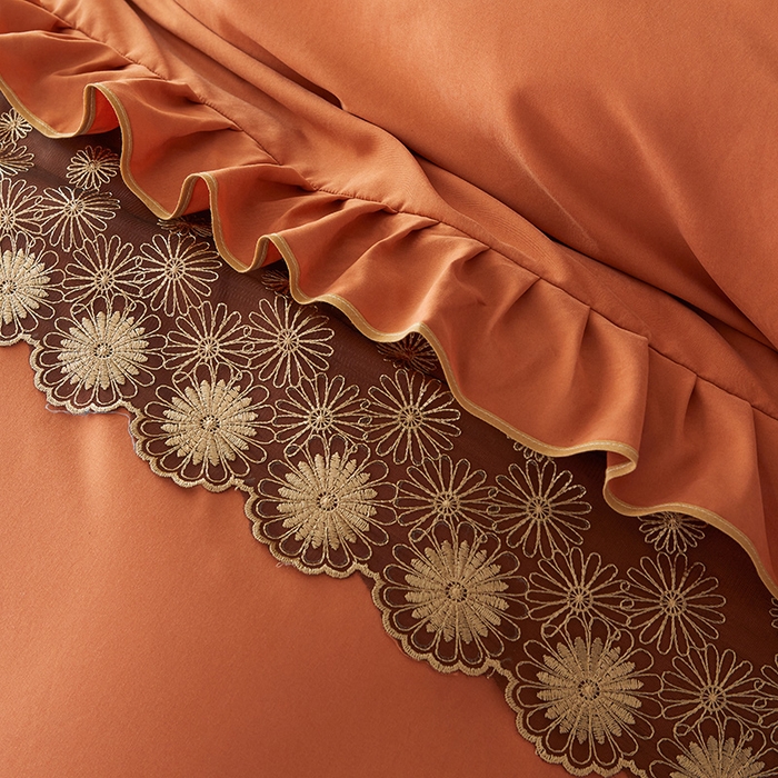 91家纺网 家纺一手货源 找家纺 罗艺轩 2024新款A类蛋白棉夹棉床裙四件套-品味人生 品味人生-爱玛橙