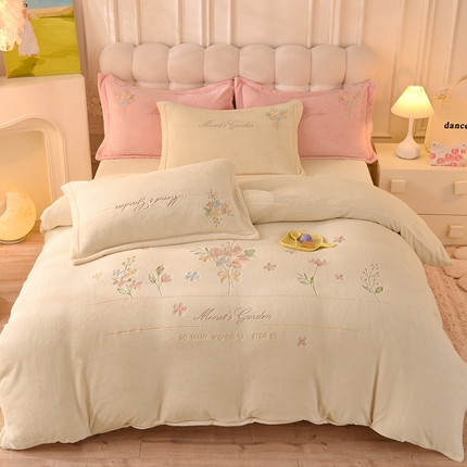 91家纺网 家纺一手货源 找家纺 （总）迪欧芙 2023新款高克重直播牛奶绒刺绣四件套-莫奈小花园