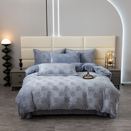 蓝冰家纺 2023新款牛奶绒印花四件套 淡紫