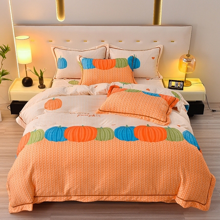 同田家纺 2023新款加厚保暖牛奶绒印花四件套 富贵金瓜