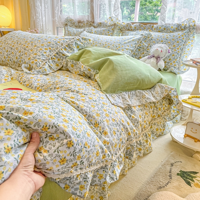 91家纺网 家纺一手货源 找家纺 艾唯希家纺 2024新款全棉韩式花边四件套纯棉公主风田园系列新田园生活