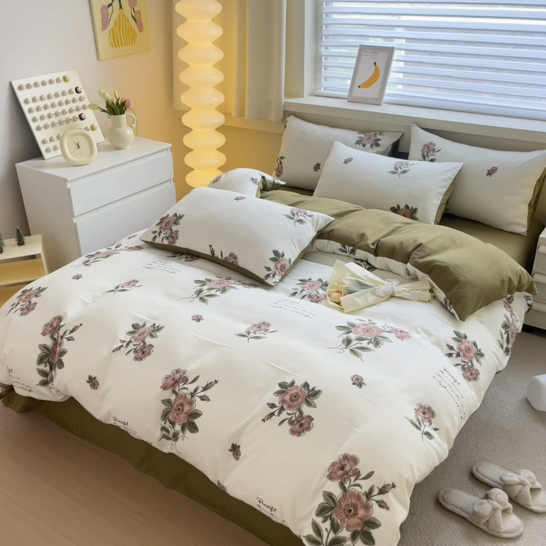 91家纺网 家纺一手货源 找家纺 典雅 2024新款A类小竺棉三件套四件套直播爆款 怡然