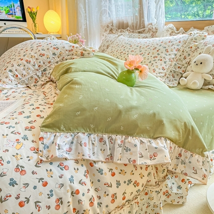 91家纺网 家纺一手货源 找家纺 艾唯希家纺 2024新款全棉韩式花边四件套纯棉公主风田园系列 元气花海