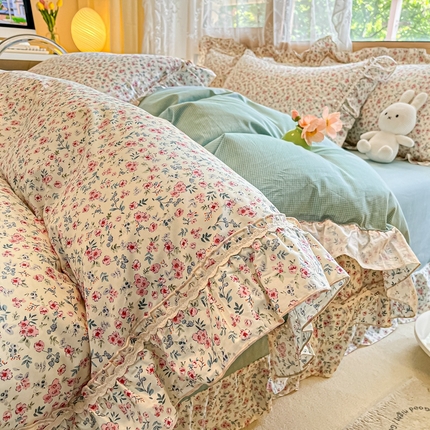 艾唯希家纺 2024新款全棉韩式花边四件套纯棉公主风田园系列 素馨