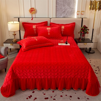 宜凡家纺 2023秋冬新品婴儿绒婚庆床盖三件套 龙凤之姿