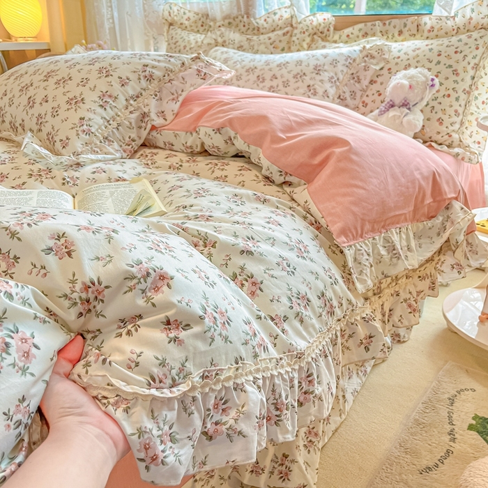 91家纺网 家纺一手货源 找家纺 艾唯希家纺 2024新款全棉韩式花边四件套纯棉公主风田园系列 洛神