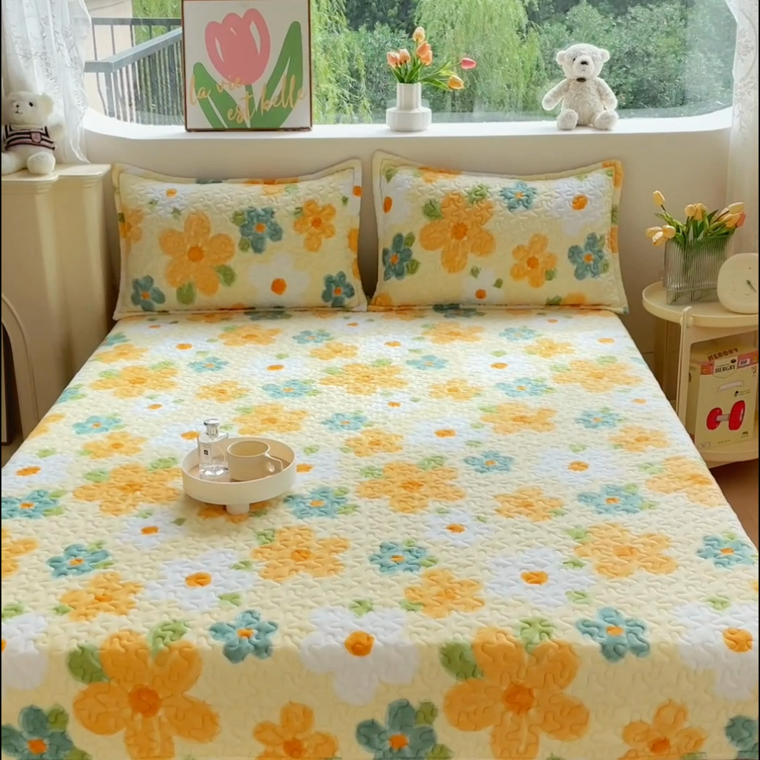 91家纺网 家纺一手货源 找家纺 雅眠居 2023新款直播爆款牛奶绒双层蕾丝床盖夹棉床裙款 蝴蝶结