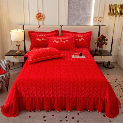 宜凡家纺 2023秋冬新品婴儿绒婚庆床盖三件套 一生一世