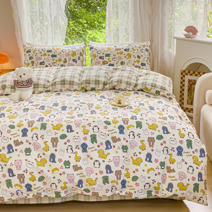 91家纺网 家纺一手货源 找家纺 感遇家纺 2023新款全棉印花四件套 动物园