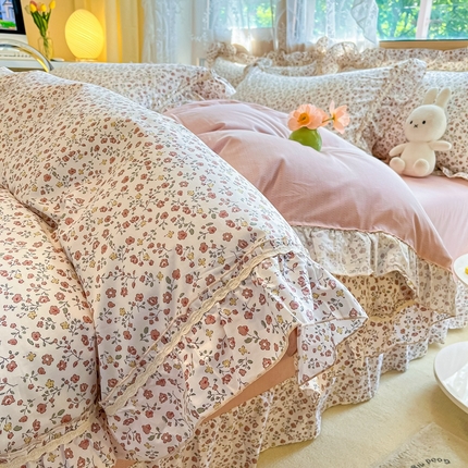 艾唯希家纺 2024新款全棉韩式花边四件套纯棉公主风田园系列 悠若花园