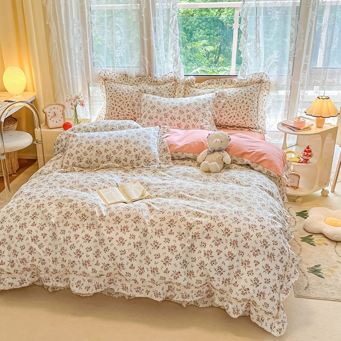 91家纺网 家纺一手货源 找家纺 艾唯希家纺 2024新款全棉韩式花边四件套纯棉公主风田园系列 洛神