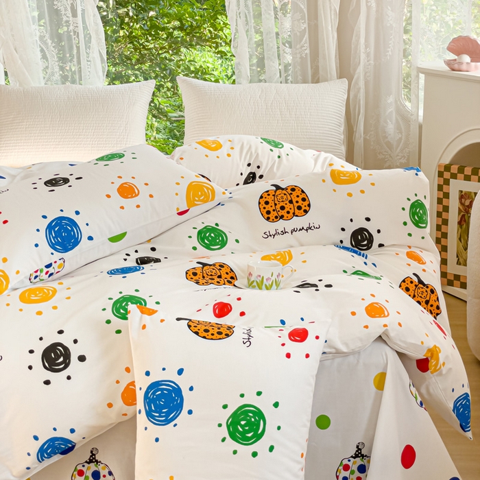 91家纺网 家纺一手货源 找家纺 感遇家纺 2023新款全棉印花四件套 南瓜