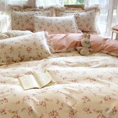 91家纺网 家纺一手货源 找家纺 艾唯希家纺 2024新款全棉韩式花边四件套纯棉公主风田园系列 希雅