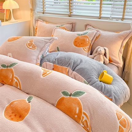 91家纺网 家纺一手货源 找家纺 （总）花伞 2024新款直播立体印花雪花绒卡通加厚保暖四件套