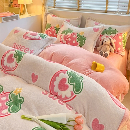 91家纺网 家纺一手货源 找家纺 （总）花伞 2024新款直播立体印花雪花绒卡通加厚保暖四件套