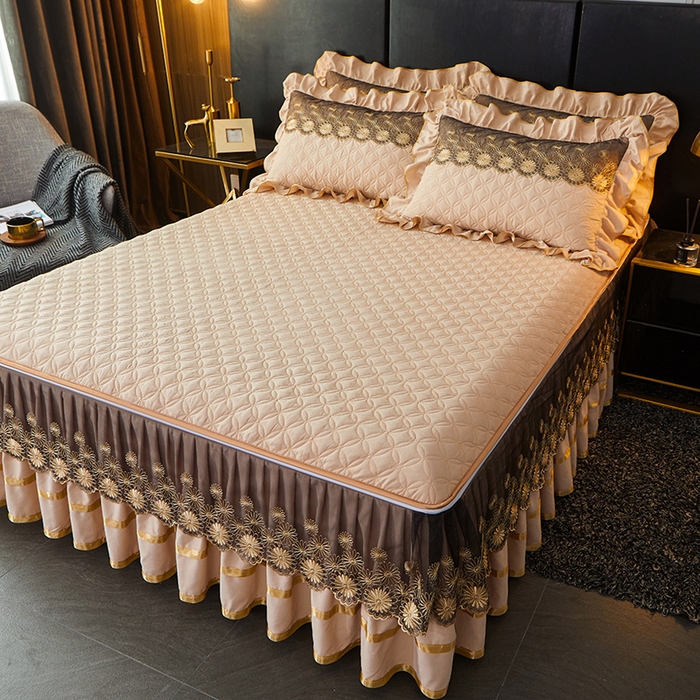 91家纺网 家纺一手货源 找家纺 罗艺轩 2024新款A类蛋白棉夹棉床裙-品味人生 品味人生-香槟