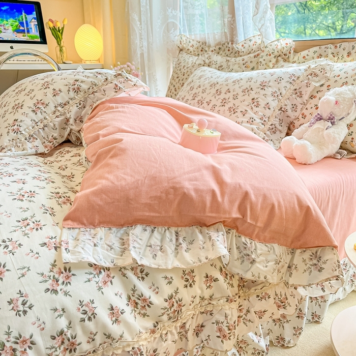 91家纺网 家纺一手货源 找家纺 艾唯希家纺 2024新款全棉韩式花边四件套纯棉公主风田园系列 洛神