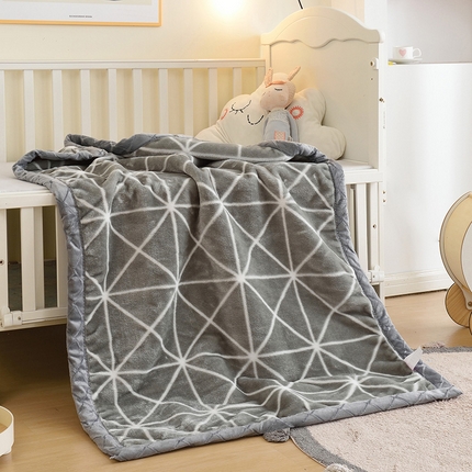 新款儿童拉舍尔毛毯双层加厚宝宝盖毯婴儿毯幼儿园秋冬季空调绒毯 灰菱格