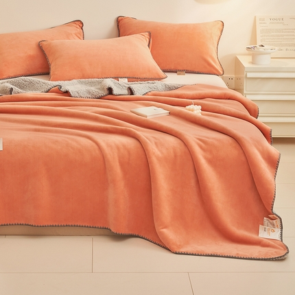 21度C 2023新款云朵贝壳纯色牛奶绒+羊驼绒双层加厚复合毯 贝壳-桔红