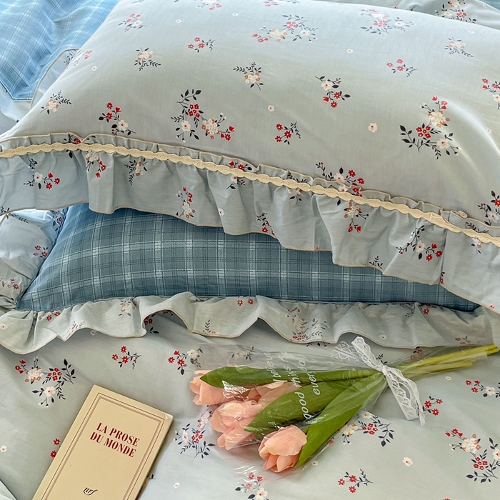 91家纺网 家纺一手货源 找家纺 艾唯希家纺 2024新款全棉韩式花边四件套纯棉公主风田园系列 点点花海