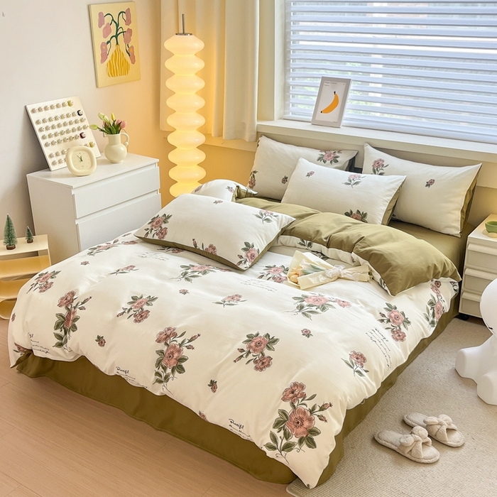 91家纺网 家纺一手货源 找家纺 典雅 2024新款A类小竺棉三件套四件套直播爆款 怡然