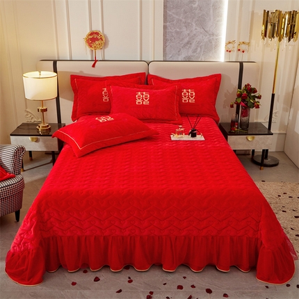 宜凡家纺 2023秋冬新品婴儿绒婚庆床盖三件套 誓言