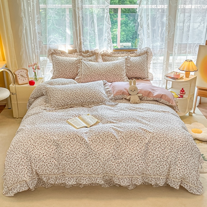 91家纺网 家纺一手货源 找家纺 艾唯希家纺 2024新款全棉韩式花边四件套纯棉公主风田园系列 悠若花园