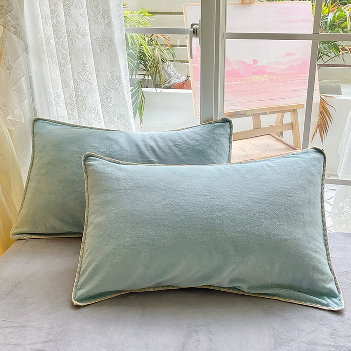 91家纺网 家纺一手货源 找家纺 （总）眠帛 2023新款纯色混搭牛奶绒贝壳边保暖四件套