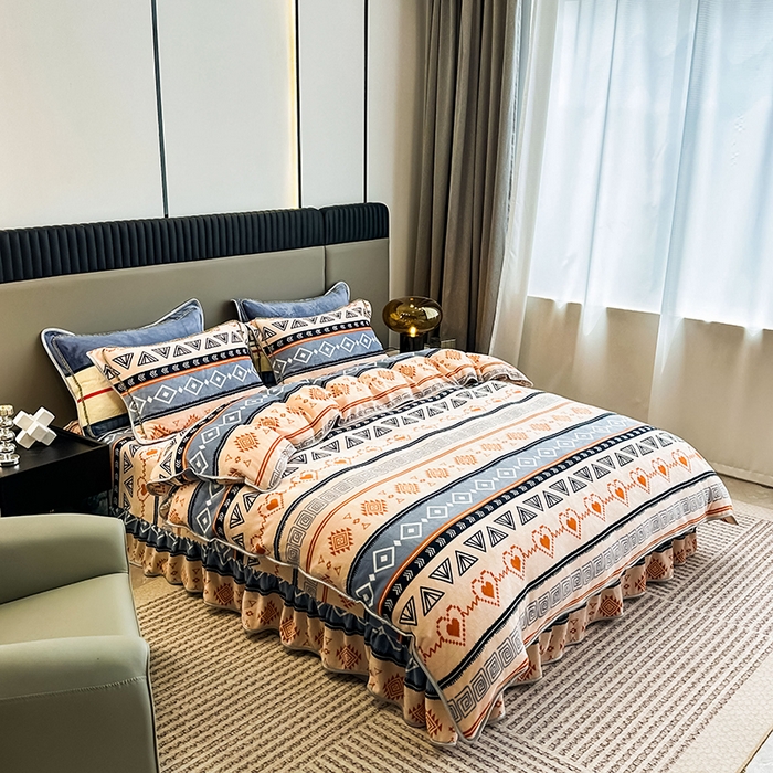 91家纺网 家纺一手货源 找家纺 欧喜璐 2023新款高克重牛奶绒四件套法莱绒金貂绒8.5斤加厚保暖-印花款 心梦