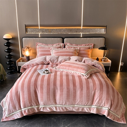 91家纺网 家纺一手货源 找家纺 首尔 2023新款牛奶绒AB双色纱提花四件套 AB纱-豆沙