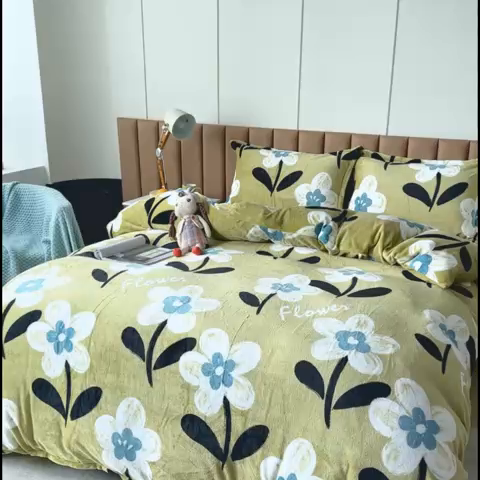 91家纺网 家纺一手货源 找家纺 乐居坊 2023新款高克重牛奶绒印花保暖四件套 幸运之花