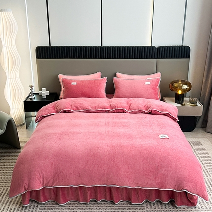 91家纺网 家纺一手货源 找家纺 （总）欧喜璐 2023新款高克重牛奶绒四件套法莱绒金貂绒8.5斤加厚保暖-纯色款