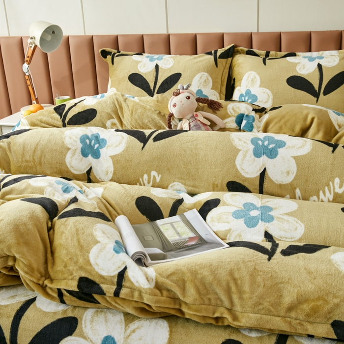91家纺网 家纺一手货源 找家纺 乐居坊 2023新款高克重牛奶绒印花保暖四件套 幸运之花