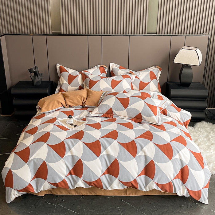 91家纺网 家纺一手货源 找家纺 乐视 2024新款全棉喷气磨毛四件套 巴克曼-橙