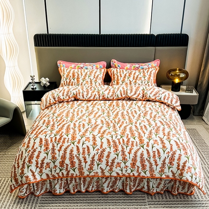 欧喜璐 2023新款高克重牛奶绒四件套法莱绒金貂绒8.5斤加厚保暖-印花款 幸运花