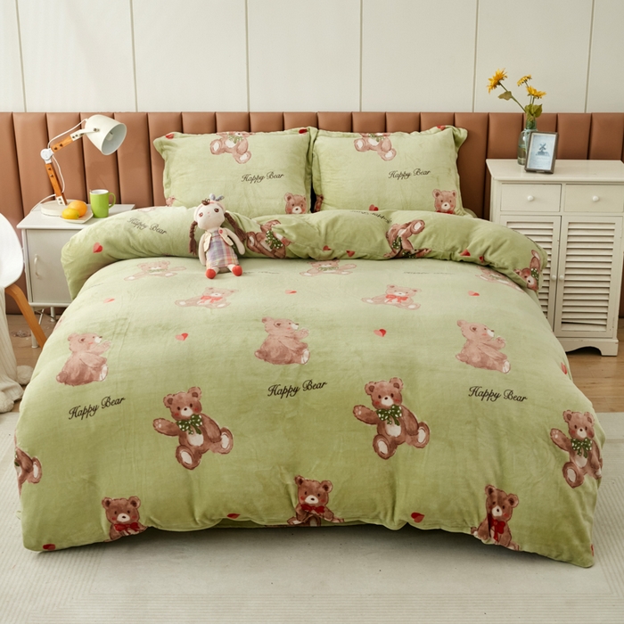 91家纺网 家纺一手货源 找家纺 乐居坊 2023新款高克重牛奶绒印花保暖四件套 小熊的梦