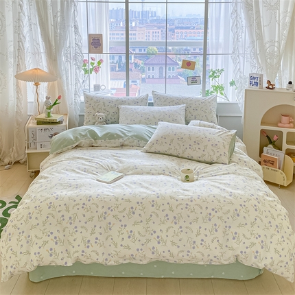 91家纺网 家纺一手货源 找家纺 多品家纺 2023新款13070暗线全棉四件套 莫奈-紫