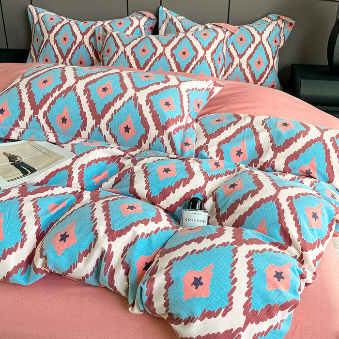 91家纺网 家纺一手货源 找家纺 乐视 2024新款全棉喷气磨毛四件套 布莱尔-兰