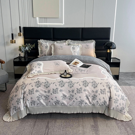 91家纺网 家纺一手货源 找家纺 （总）麋兔 2023新款A版a类双层纱b版牛奶绒棉加绒四件套