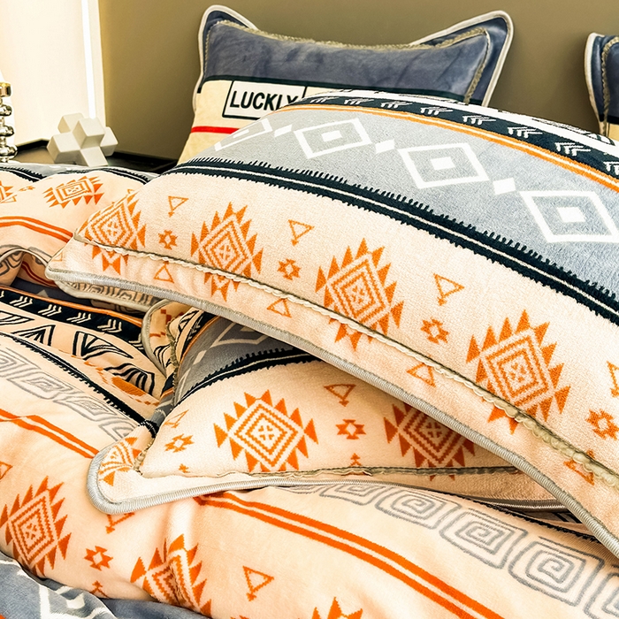 91家纺网 家纺一手货源 找家纺 欧喜璐 2023新款高克重牛奶绒四件套法莱绒金貂绒8.5斤加厚保暖-印花款 心梦